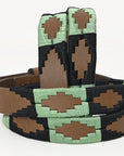 BAR H EQUINE Western Genuine Leather Men And Women Brown Belt Embroidered Black & Light Green