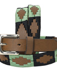 BAR H EQUINE Western Genuine Leather Men And Women Brown Belt Embroidered Black & Light Green