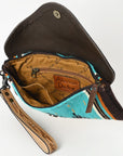 American Darling Wristlet Hand Tooled Upcycled Wool Genuine Leather Women Bag Western Handbag Purse