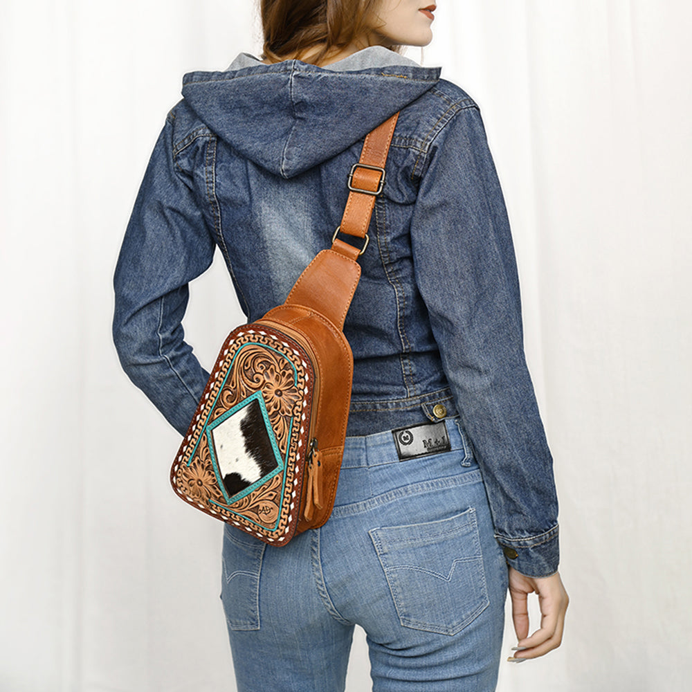 American Darling Sling Hand Tooled Genuine Leather Women Bag Western Handbag Purse