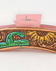 American Darling Floral Long Hair Claw Hand Tooled Carved Genuine Leather Brown Clips Clutcher Gift For Women Girls