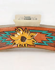 American Darling Floral Long Hair Claw Hand Tooled Carved Genuine Leather Brown Clips Clutcher Gift For Women Girls