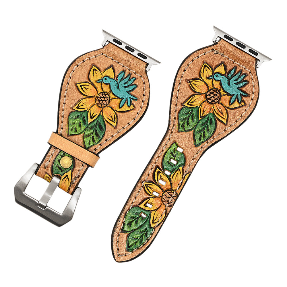 American Darling Floral Hand Tooled I watch Men Women Genuine Leather