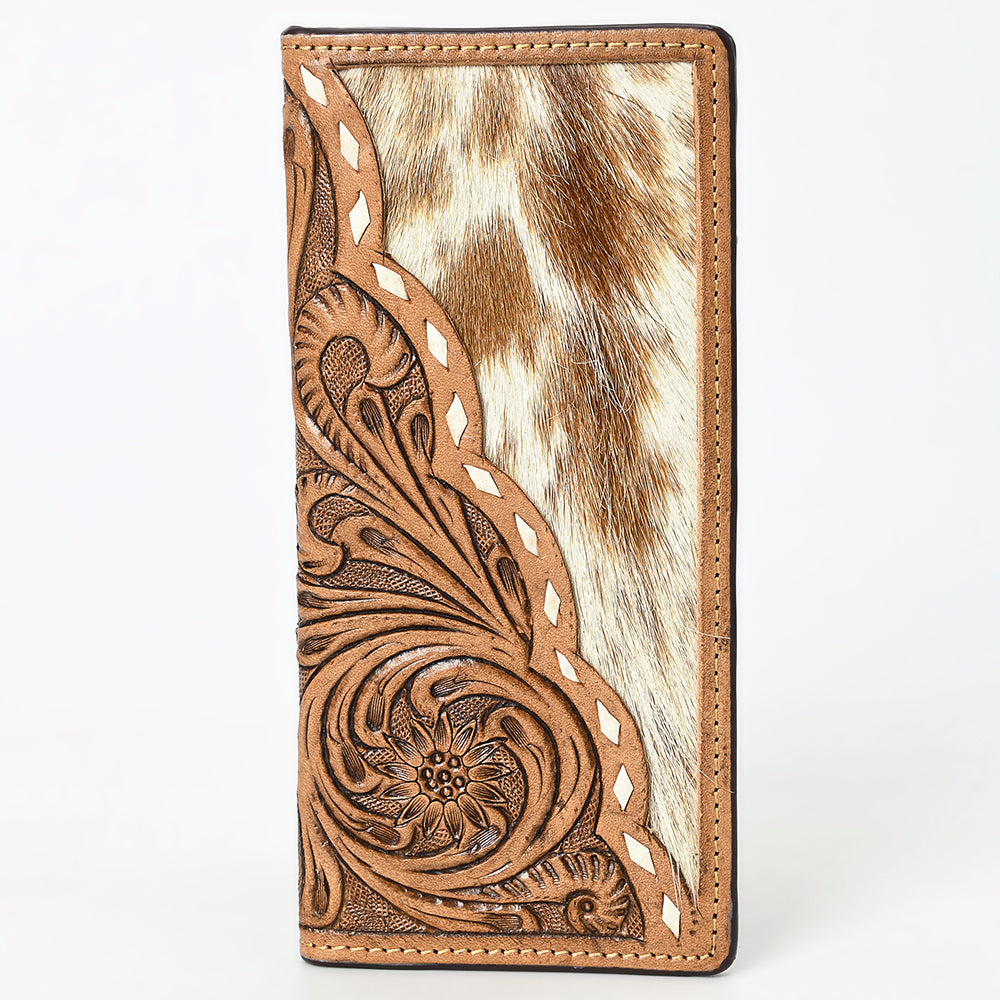 BAR H EQUINE Rodeo Floral Bifold &amp; Trifold Wallet For Men Women HairOn Genuine Leather Tan
