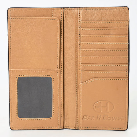 BAR H EQUINE Rodeo Floral Bifold & Trifold Wallet For Men Women HairOn Genuine Leather Tan