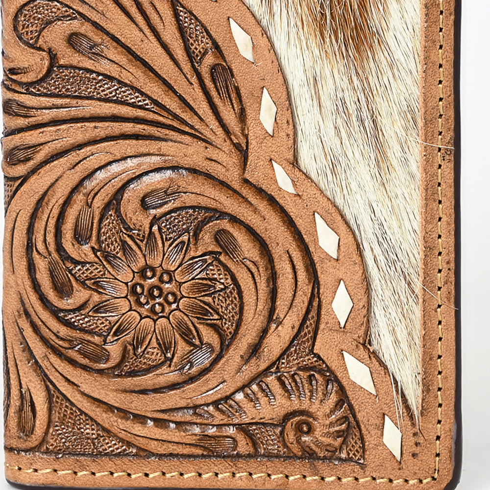 BAR H EQUINE Rodeo Floral Bifold &amp; Trifold Wallet For Men Women HairOn Genuine Leather Tan