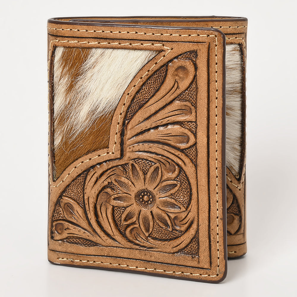 BAR H EQUINE Rodeo Floral Bifold &amp; Trifold Wallet For Men Women HairOn Genuine Leather Tan