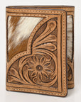 BAR H EQUINE Rodeo Floral Bifold & Trifold Wallet For Men Women HairOn Genuine Leather Tan