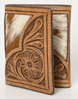 BAR H EQUINE Rodeo Floral Bifold & Trifold Wallet For Men Women HairOn Genuine Leather Tan