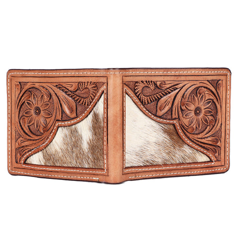 BAR H EQUINE Rodeo Floral Bifold & Trifold Wallet For Men Women HairOn Genuine Leather Tan