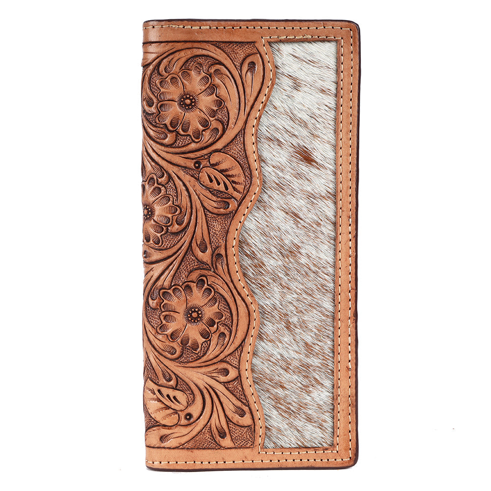 BAR H EQUINE Rodeo Floral Bifold &amp; Trifold Wallet For Men Women HairOn Genuine Leather Tan
