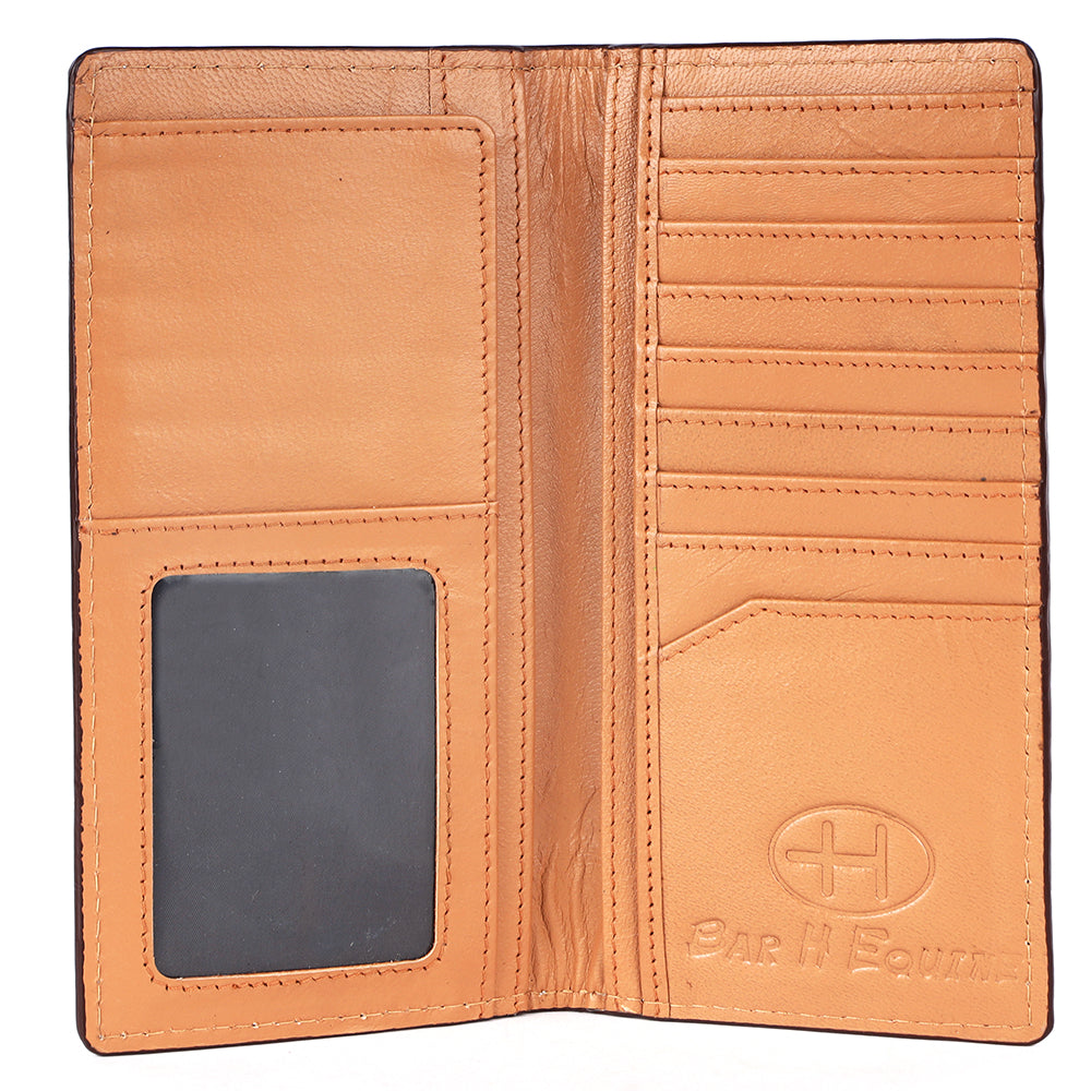 BAR H EQUINE Rodeo Floral Bifold &amp; Trifold Wallet For Men Women HairOn Genuine Leather Tan