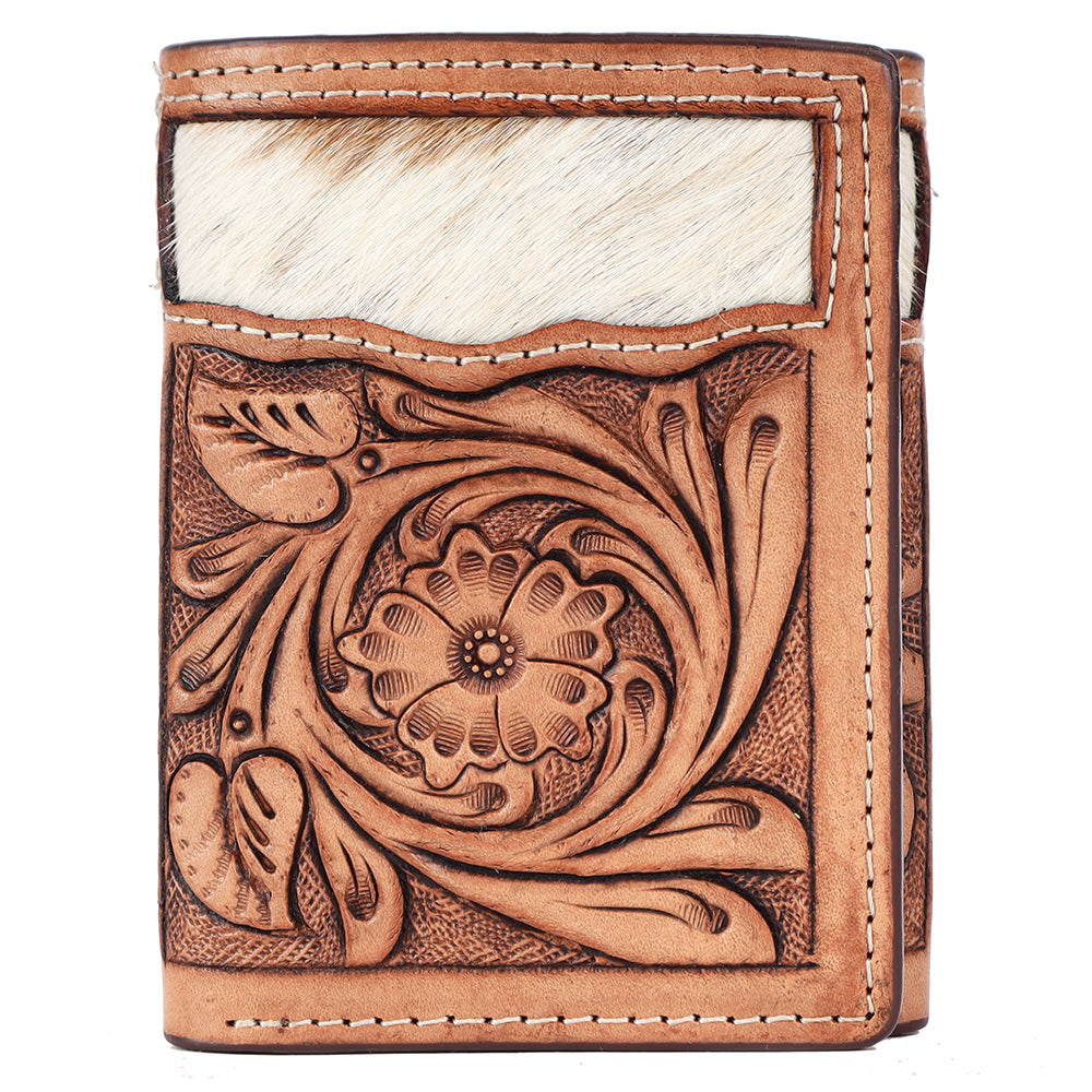BAR H EQUINE Rodeo Floral Bifold &amp; Trifold Wallet For Men Women HairOn Genuine Leather Tan