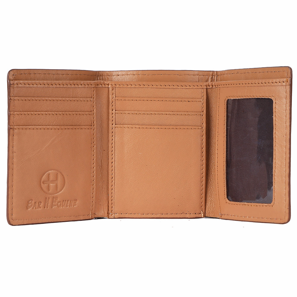 BAR H EQUINE Rodeo Floral Bifold &amp; Trifold Wallet For Men Women HairOn Genuine Leather Tan