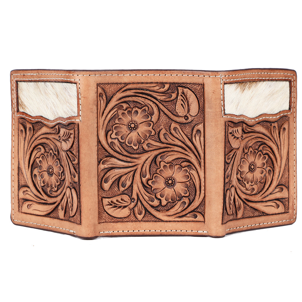 BAR H EQUINE Rodeo Floral Bifold &amp; Trifold Wallet For Men Women HairOn Genuine Leather Tan