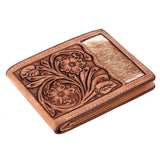 BAR H EQUINE Rodeo Floral Bifold & Trifold Wallet For Men Women HairOn Genuine Leather Tan