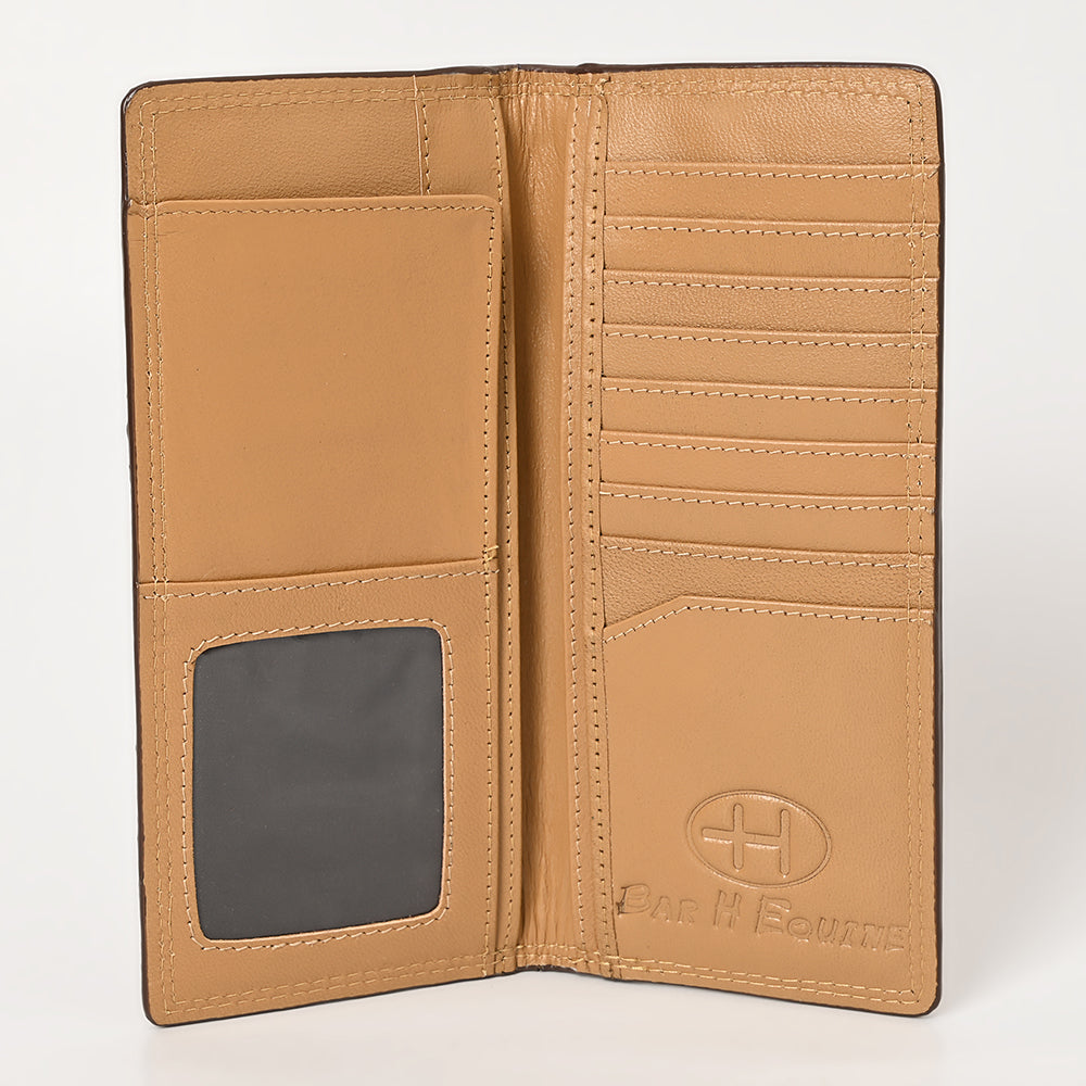 BAR H EQUINE Rodeo Floral Bifold &amp; Trifold Wallet For Men Women Genuine Leather Tan
