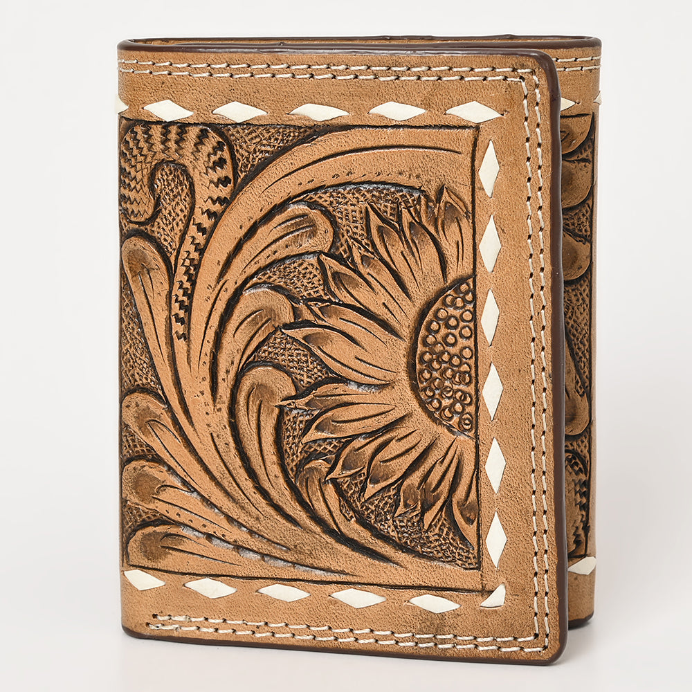 BAR H EQUINE Rodeo Floral Bifold &amp; Trifold Wallet For Men Women Genuine Leather Tan