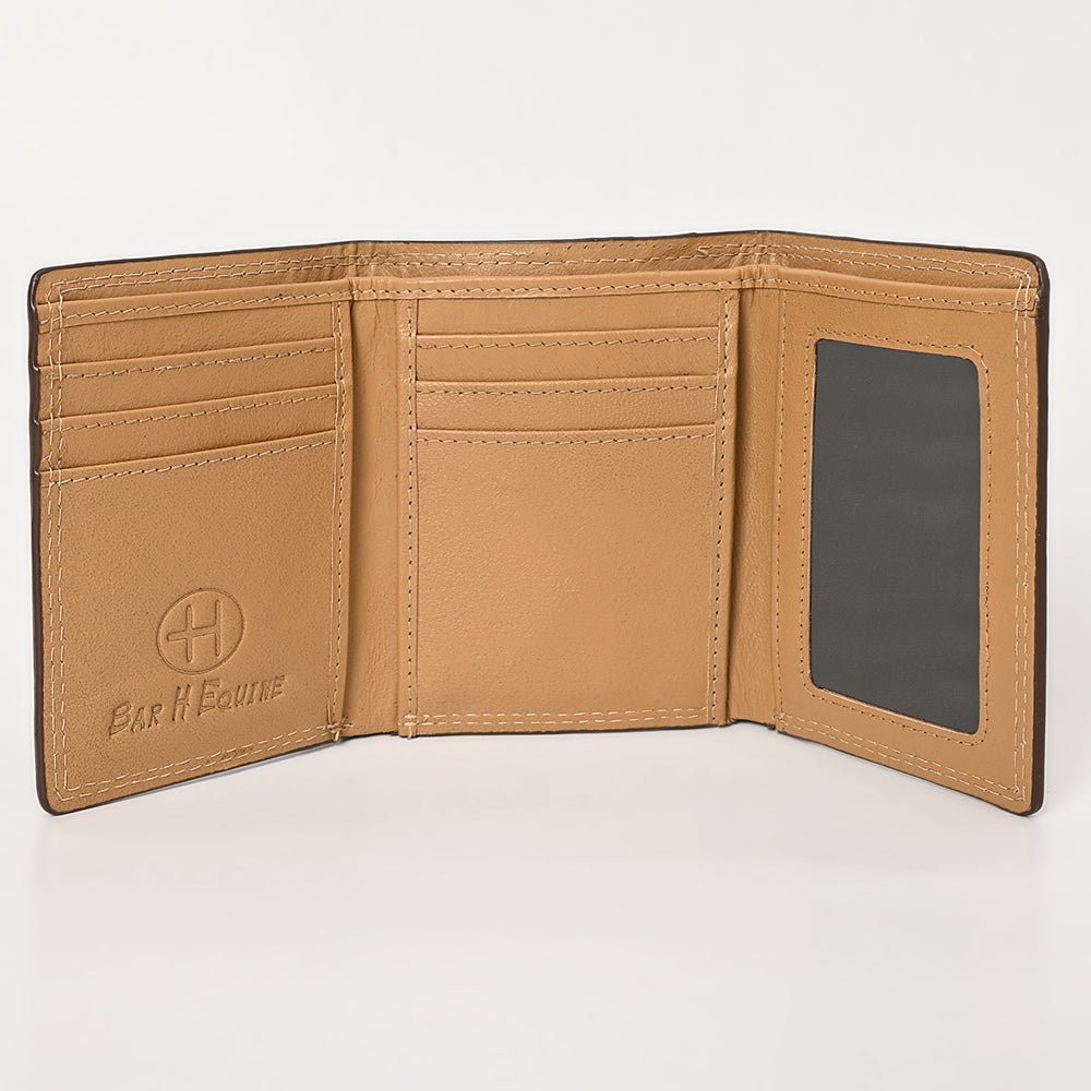 BAR H EQUINE Rodeo Floral Bifold &amp; Trifold Wallet For Men Women Genuine Leather Tan