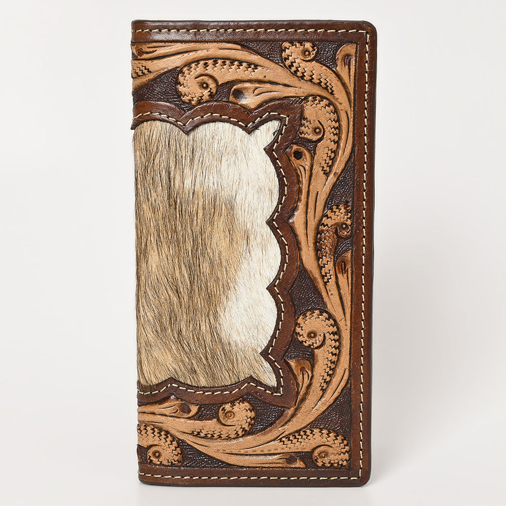 BAR H EQUINE Rodeo Floral Bifold &amp; Trifold Wallet For Men Women HairOn Genuine Leather Tan