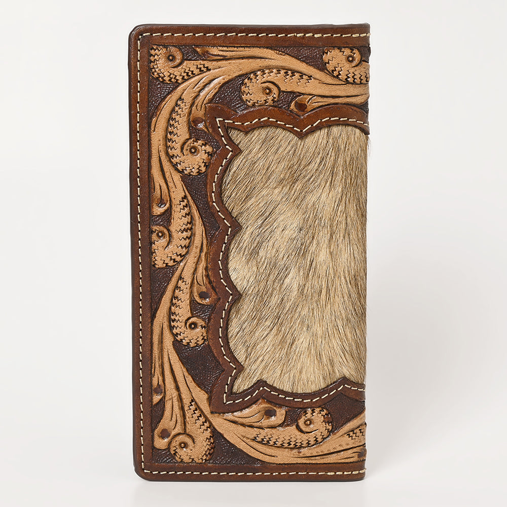 BAR H EQUINE Rodeo Floral Bifold &amp; Trifold Wallet For Men Women HairOn Genuine Leather Tan