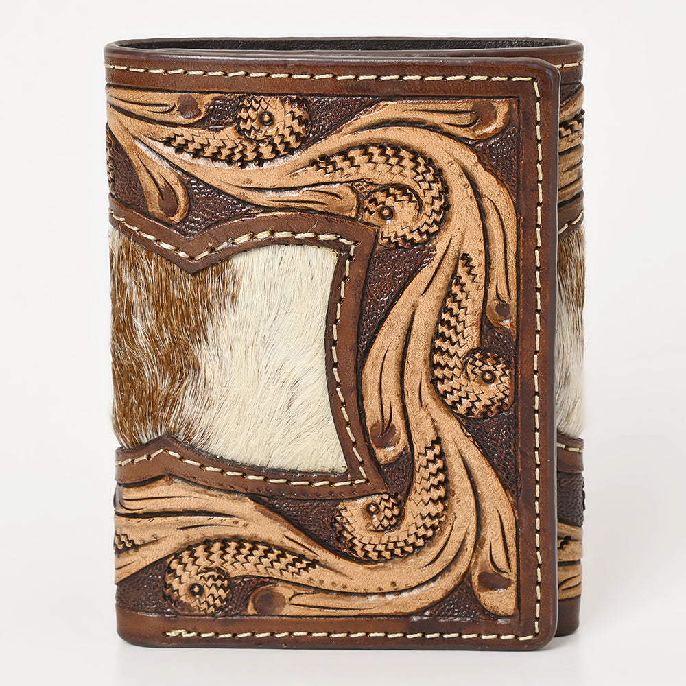 BAR H EQUINE Rodeo Floral Bifold &amp; Trifold Wallet For Men Women HairOn Genuine Leather Tan