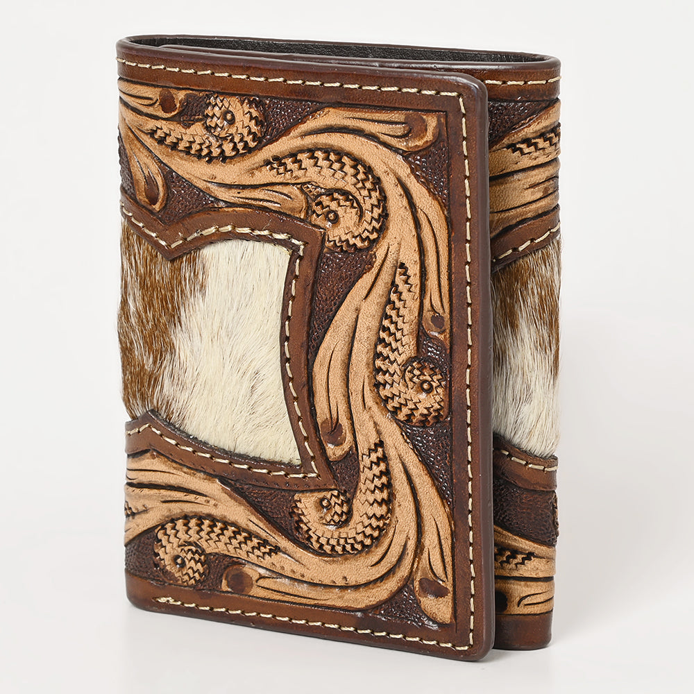 BAR H EQUINE Rodeo Floral Bifold &amp; Trifold Wallet For Men Women HairOn Genuine Leather Tan