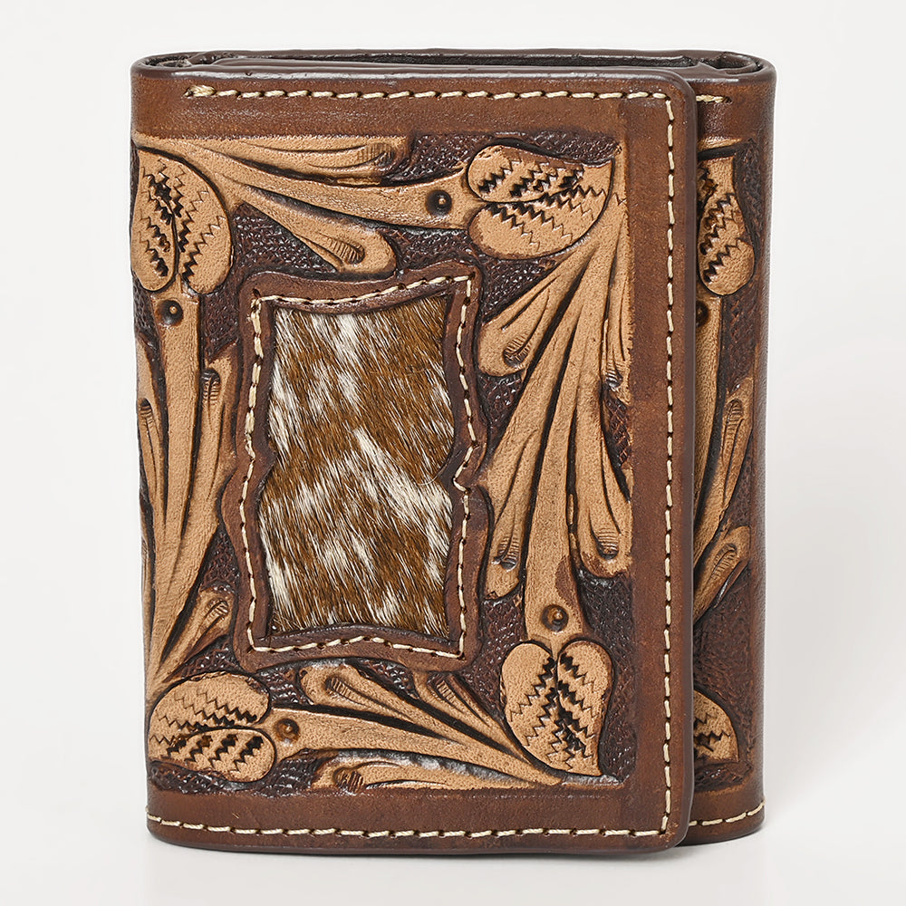 BAR H EQUINE Rodeo Floral Bifold &amp; Trifold Wallet For Men Women HairOn Genuine Leather Tan
