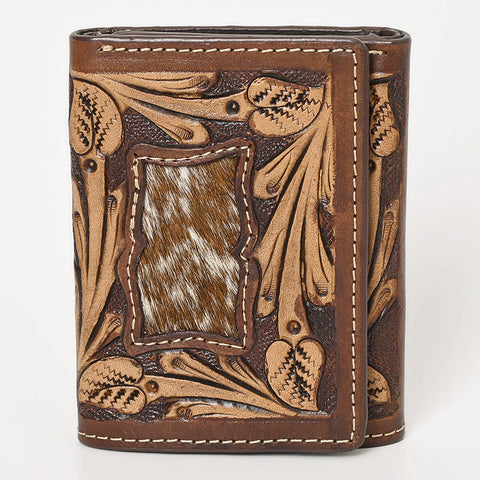 BAR H EQUINE Rodeo Floral Bifold & Trifold Wallet For Men Women HairOn Genuine Leather Tan