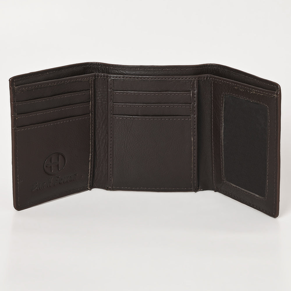 BAR H EQUINE Rodeo Floral Bifold &amp; Trifold Wallet For Men Women HairOn Genuine Leather Tan
