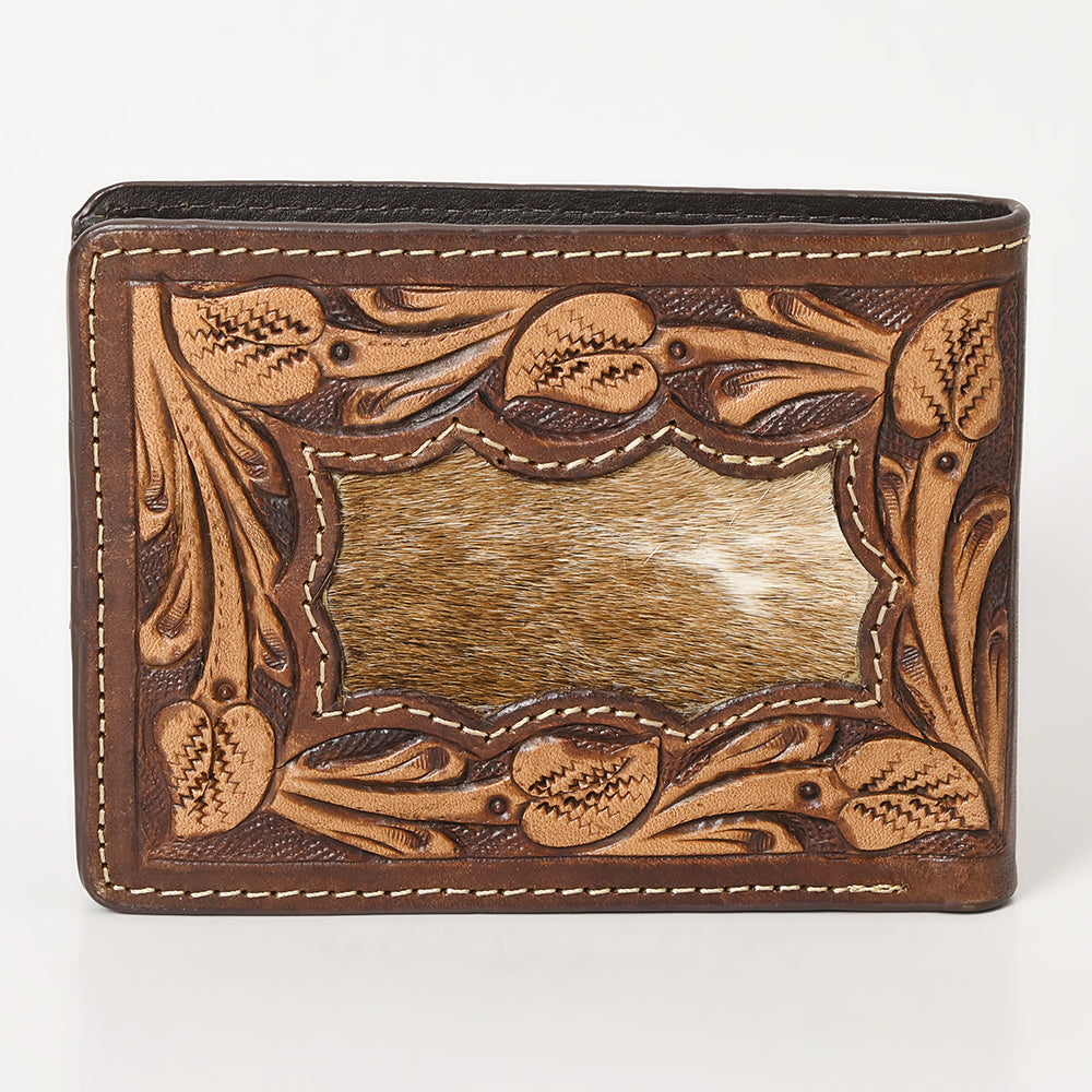 BAR H EQUINE Rodeo Floral Bifold & Trifold Wallet For Men Women HairOn Genuine Leather Tan