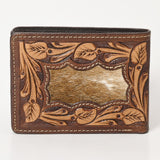 BAR H EQUINE Rodeo Floral Bifold & Trifold Wallet For Men Women HairOn Genuine Leather Tan