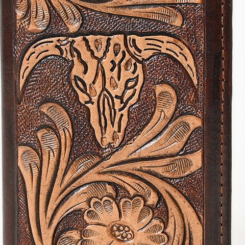 BAR H EQUINE Rodeo Steer Head Bifold & Trifold Wallet For Men Women Genuine Leather Brown