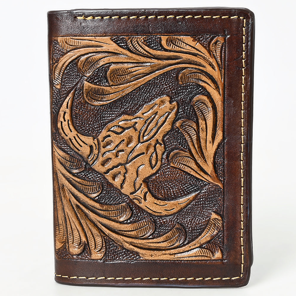 BAR H EQUINE Rodeo Steer Head Bifold &amp; Trifold Wallet For Men Women Genuine Leather Brown