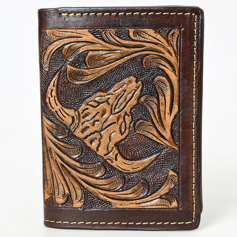 BAR H EQUINE Rodeo Steer Head Bifold & Trifold Wallet For Men Women Genuine Leather Brown