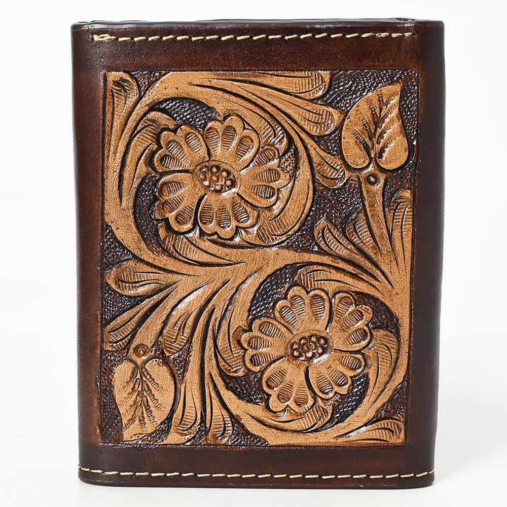 BAR H EQUINE Rodeo Steer Head Bifold &amp; Trifold Wallet For Men Women Genuine Leather Brown