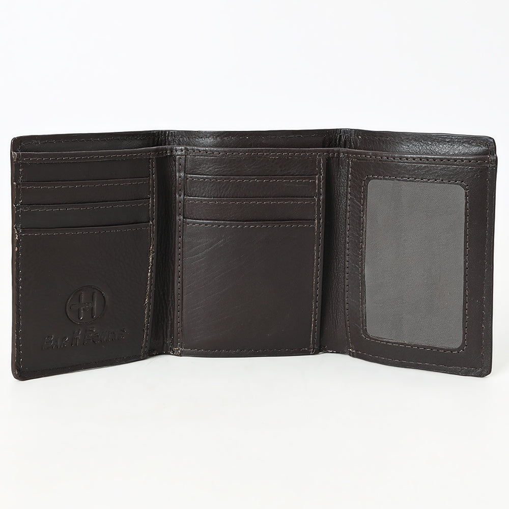 BAR H EQUINE Rodeo Steer Head Bifold &amp; Trifold Wallet For Men Women Genuine Leather Brown