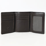 BAR H EQUINE Rodeo Steer Head Bifold & Trifold Wallet For Men Women Genuine Leather Brown