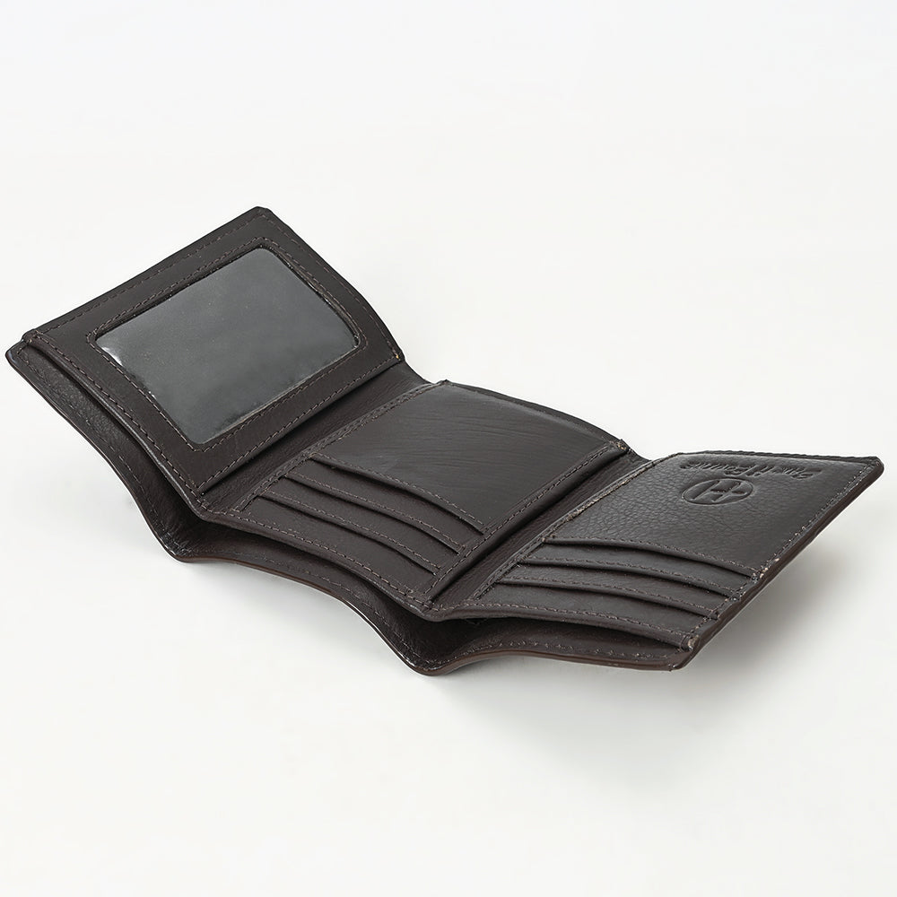 BAR H EQUINE Rodeo Steer Head Bifold &amp; Trifold Wallet For Men Women Genuine Leather Brown