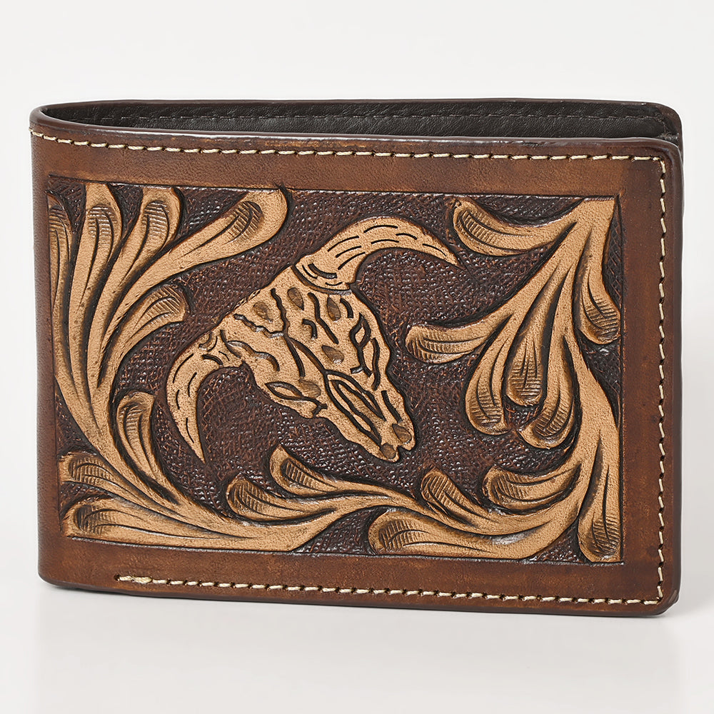 BAR H EQUINE Rodeo Steer Head Bifold & Trifold Wallet For Men Women Genuine Leather Brown