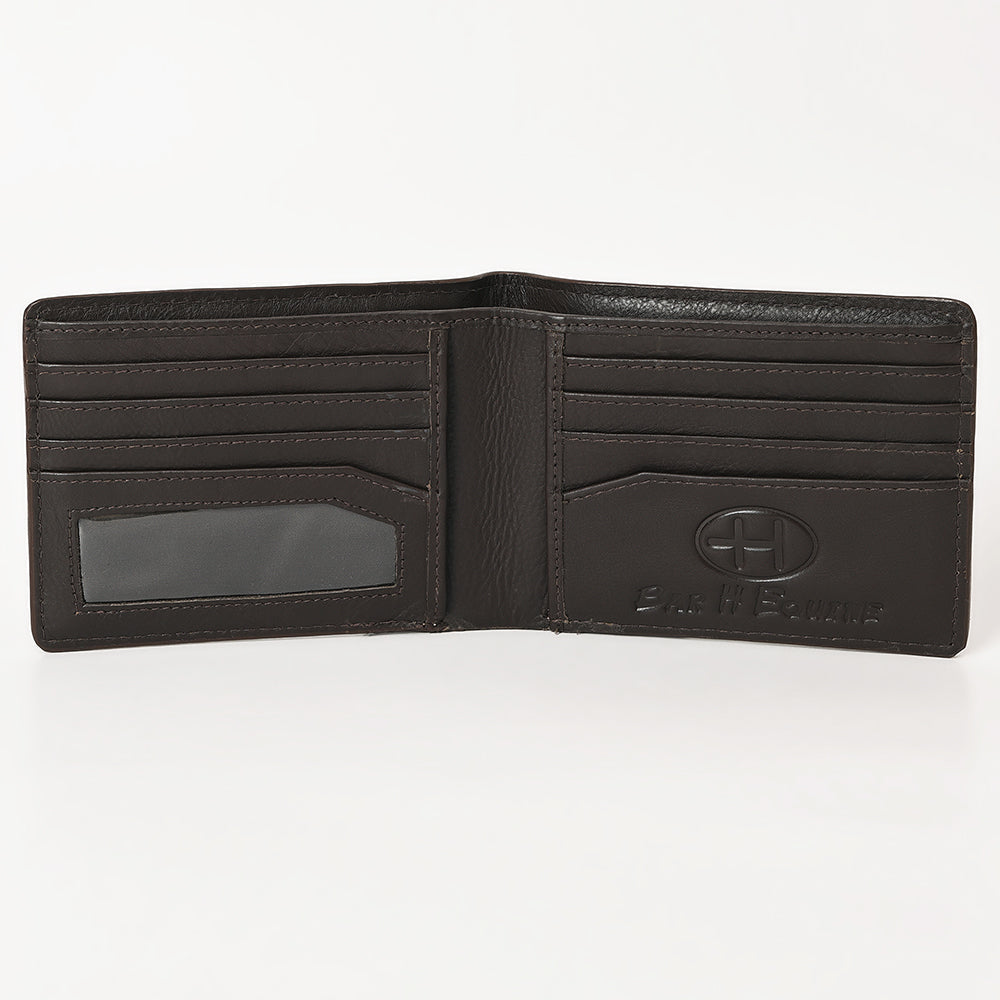 BAR H EQUINE Rodeo Steer Head Bifold &amp; Trifold Wallet For Men Women Genuine Leather Brown