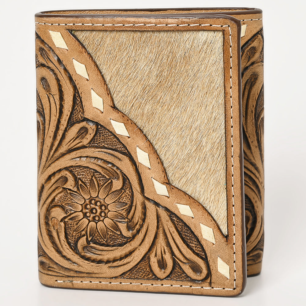 BAR H EQUINE Rodeo Floral Bifold &amp; Trifold Wallet For Men Women HairOn Genuine Leather Brown