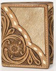 BAR H EQUINE Rodeo Floral Bifold & Trifold Wallet For Men Women HairOn Genuine Leather Brown