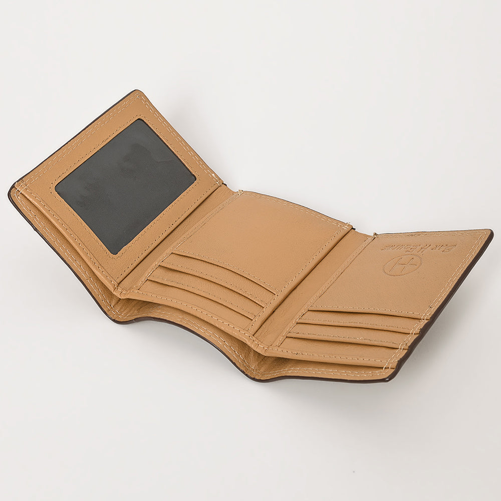 BAR H EQUINE Rodeo Floral Bifold &amp; Trifold Wallet For Men Women HairOn Genuine Leather Brown