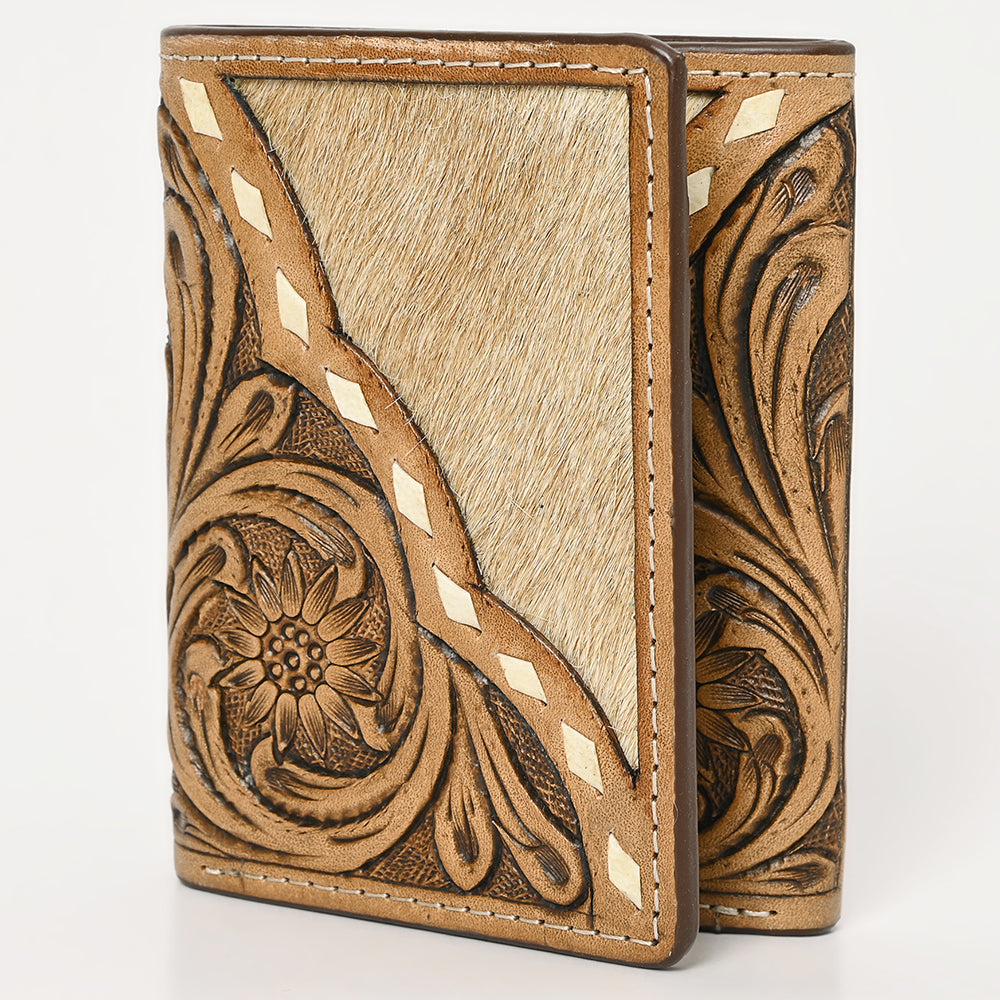 BAR H EQUINE Rodeo Floral Bifold &amp; Trifold Wallet For Men Women HairOn Genuine Leather Brown