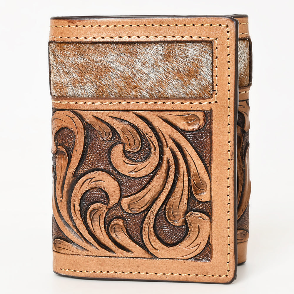 BAR H EQUINE Rodeo Floral Bifold &amp; Trifold Wallet For Men Women HairOn Genuine Leather Brown