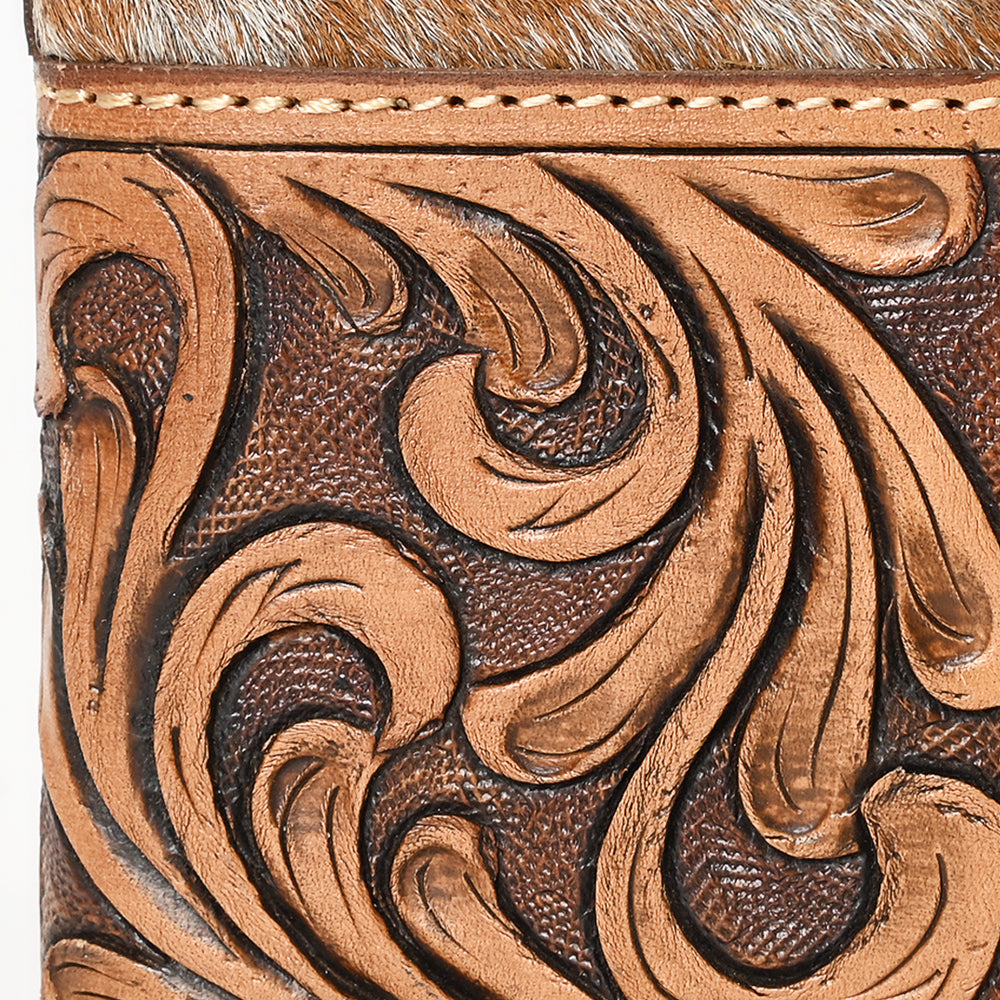 BAR H EQUINE Rodeo Floral Bifold &amp; Trifold Wallet For Men Women HairOn Genuine Leather Brown