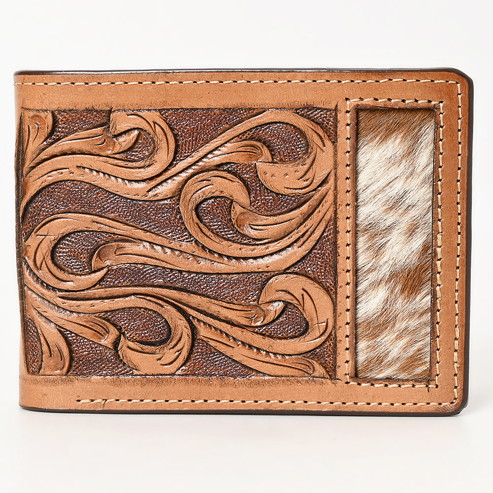 BAR H EQUINE Rodeo Floral Bifold &amp; Trifold Wallet For Men Women HairOn Genuine Leather Brown