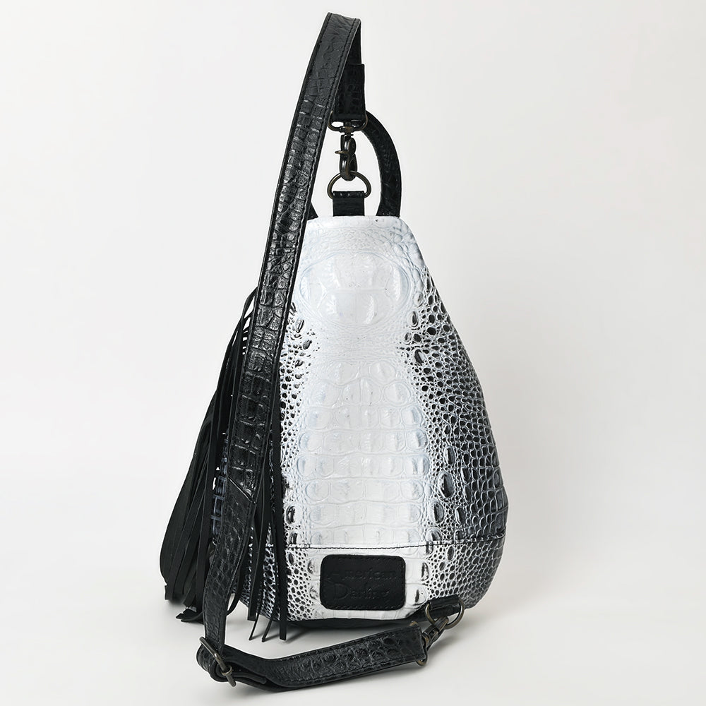 American Darling Sling Hand Tooled Crocodile Embossed Genuine Leather Women Bag Western Handbag Purse