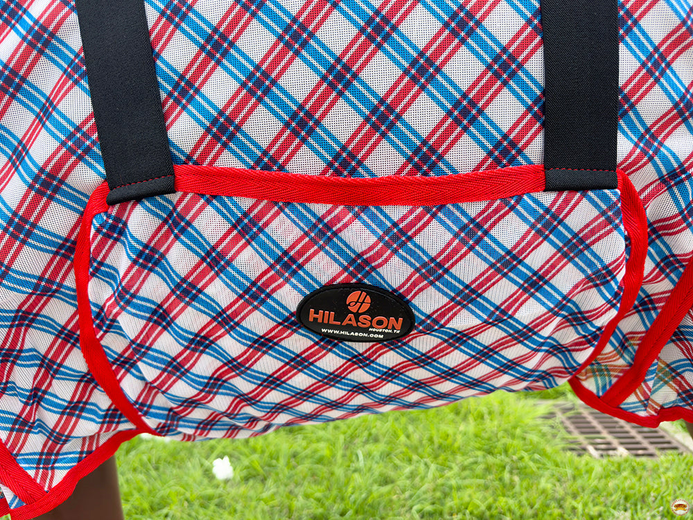 66 In - 84 In Hilason Horse Fly Sheet Uv Protect Mesh Bug Mosquito Summer Blue / Red Plaid